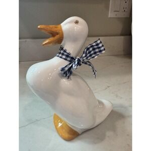 Vintage Ceramic Goose  W/ Gingham Ribbon Vintage Grannycore Decorative